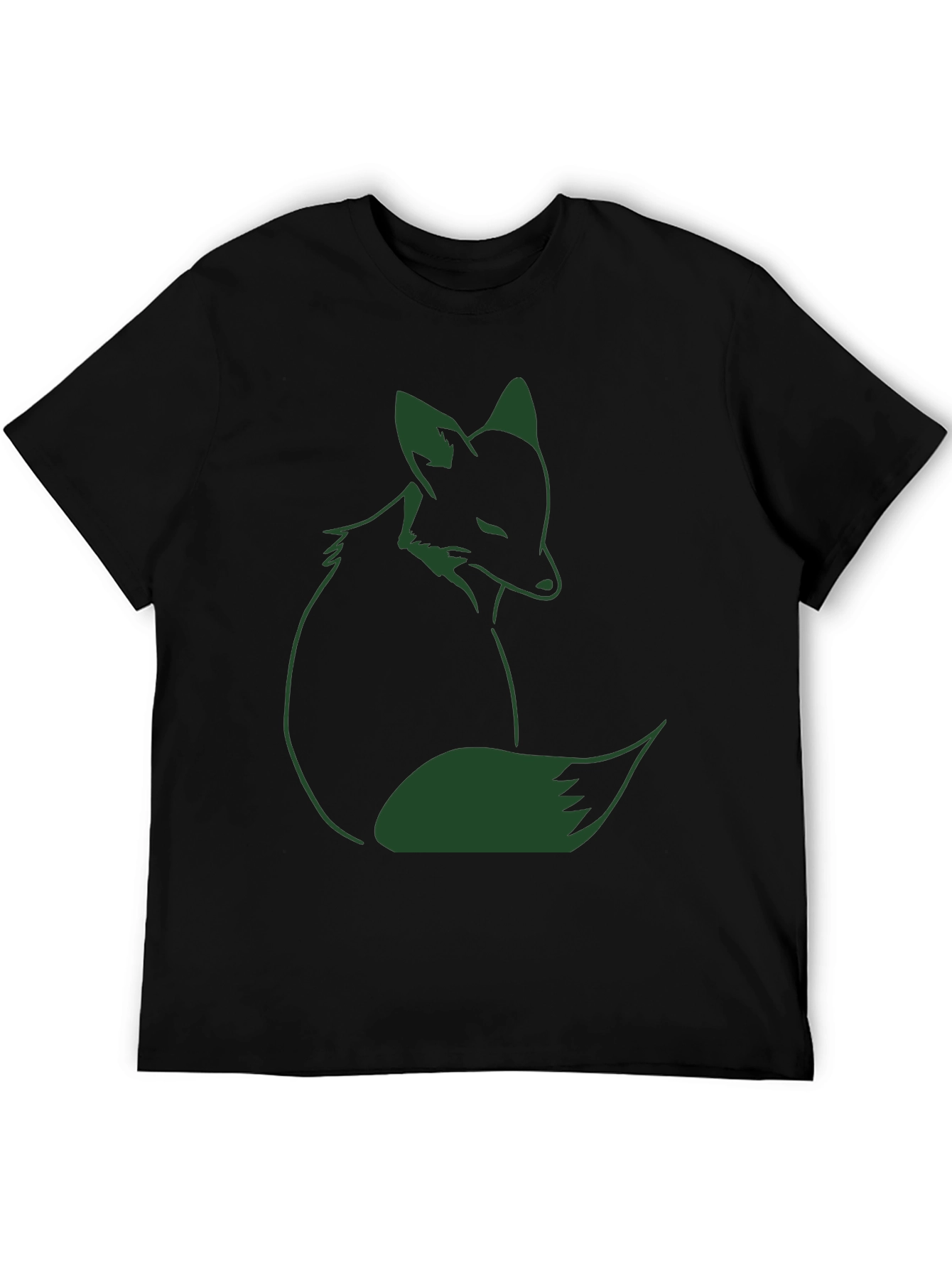 Fox Graphic T-Shirt - Dark Green Print on Black