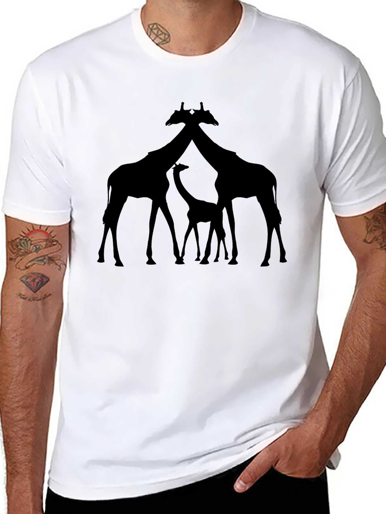 Giraffe Family Silhouette Tee - Black Graphic T-Shirt