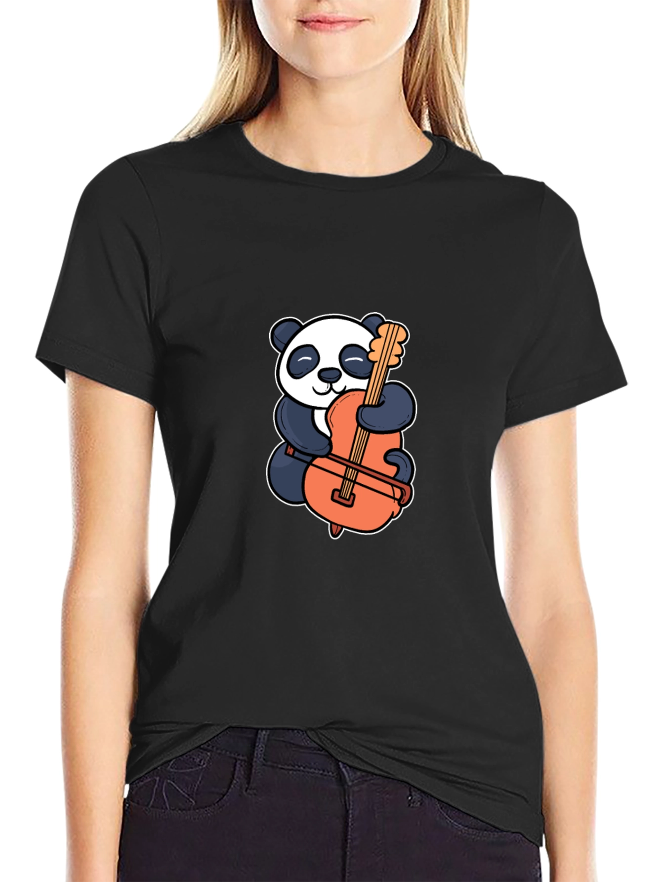 Panda Hugging Cello Graphic T-Shirt