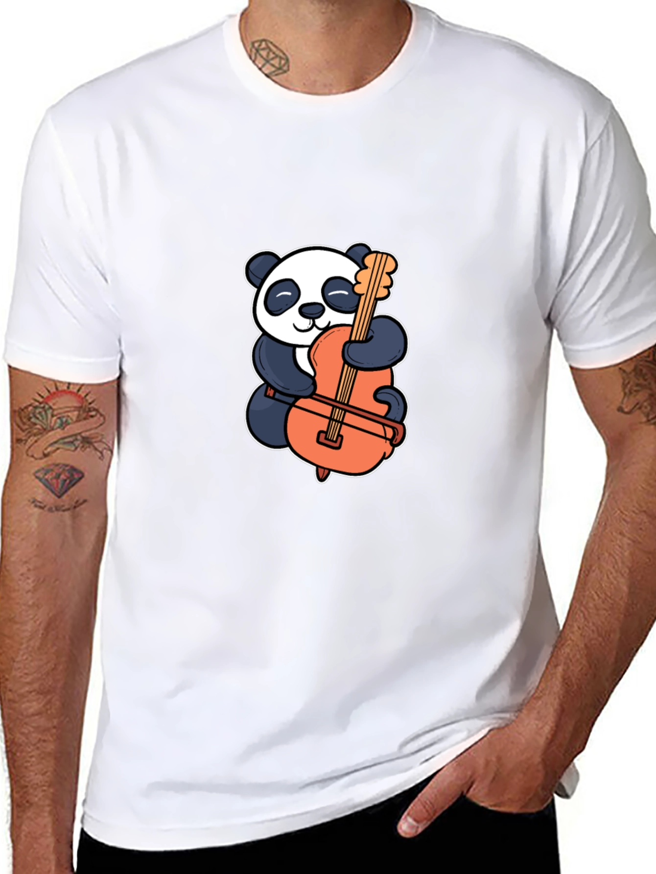 Panda Hugging Cello Graphic T-Shirt