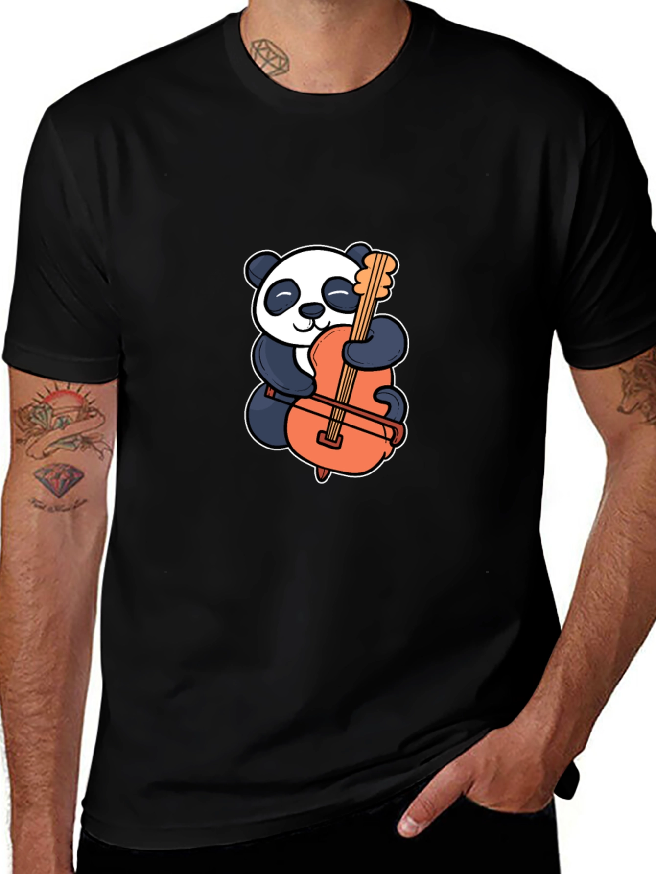 Panda Hugging Cello Graphic T-Shirt
