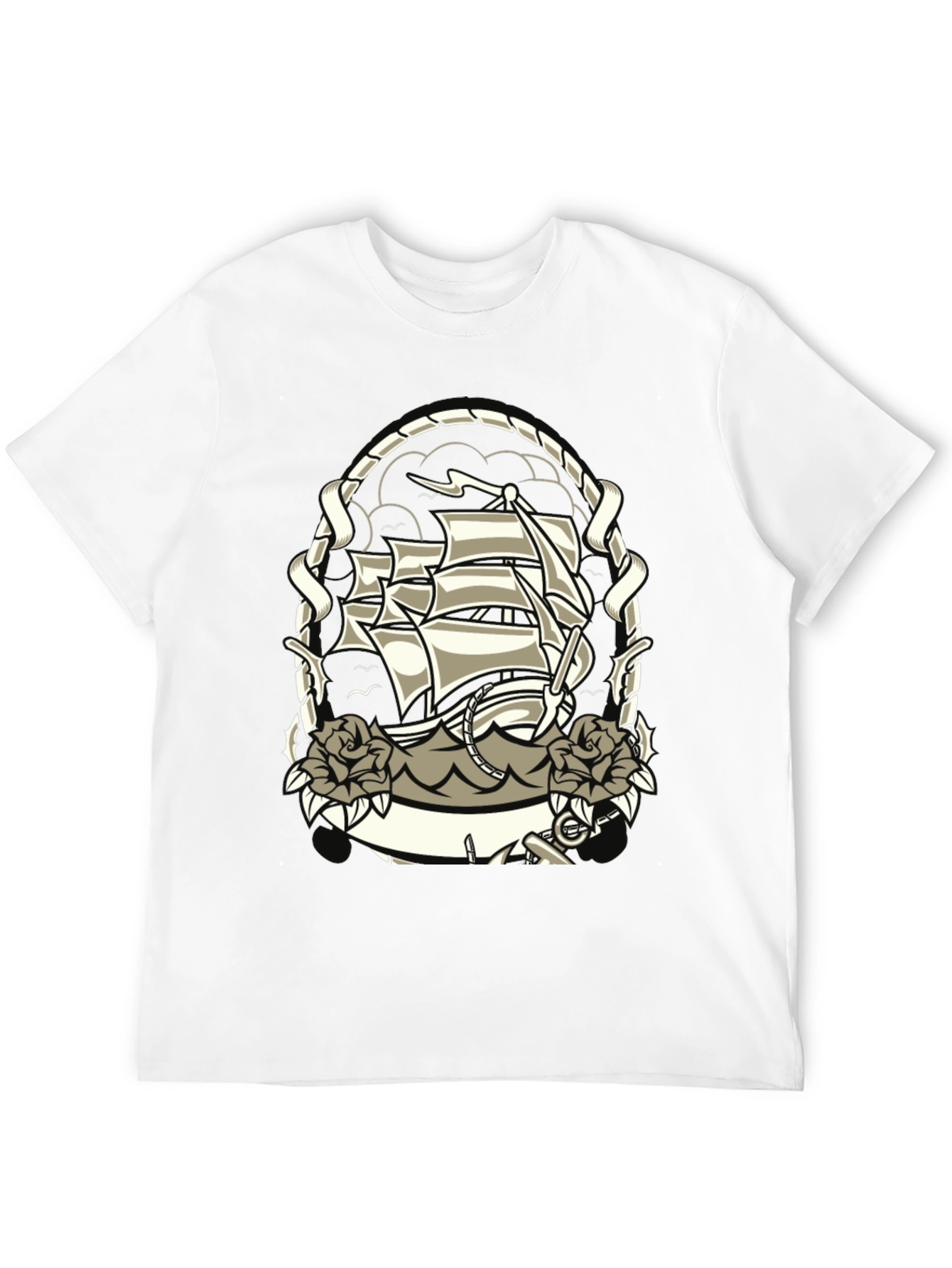 Nautical Ship Tattoo Graphic Black T-Shirt