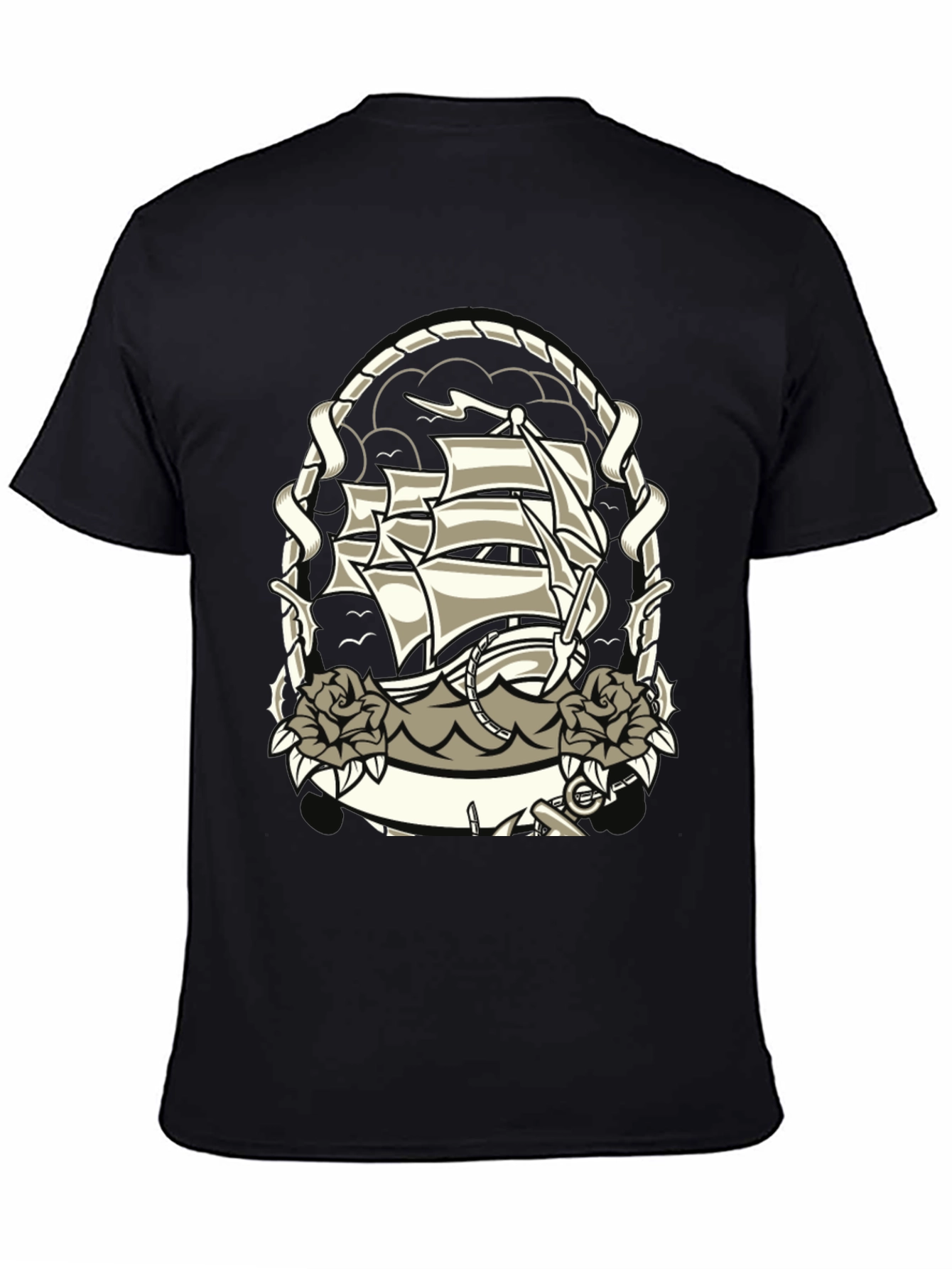 Nautical Ship Tattoo Graphic Black T-Shirt
