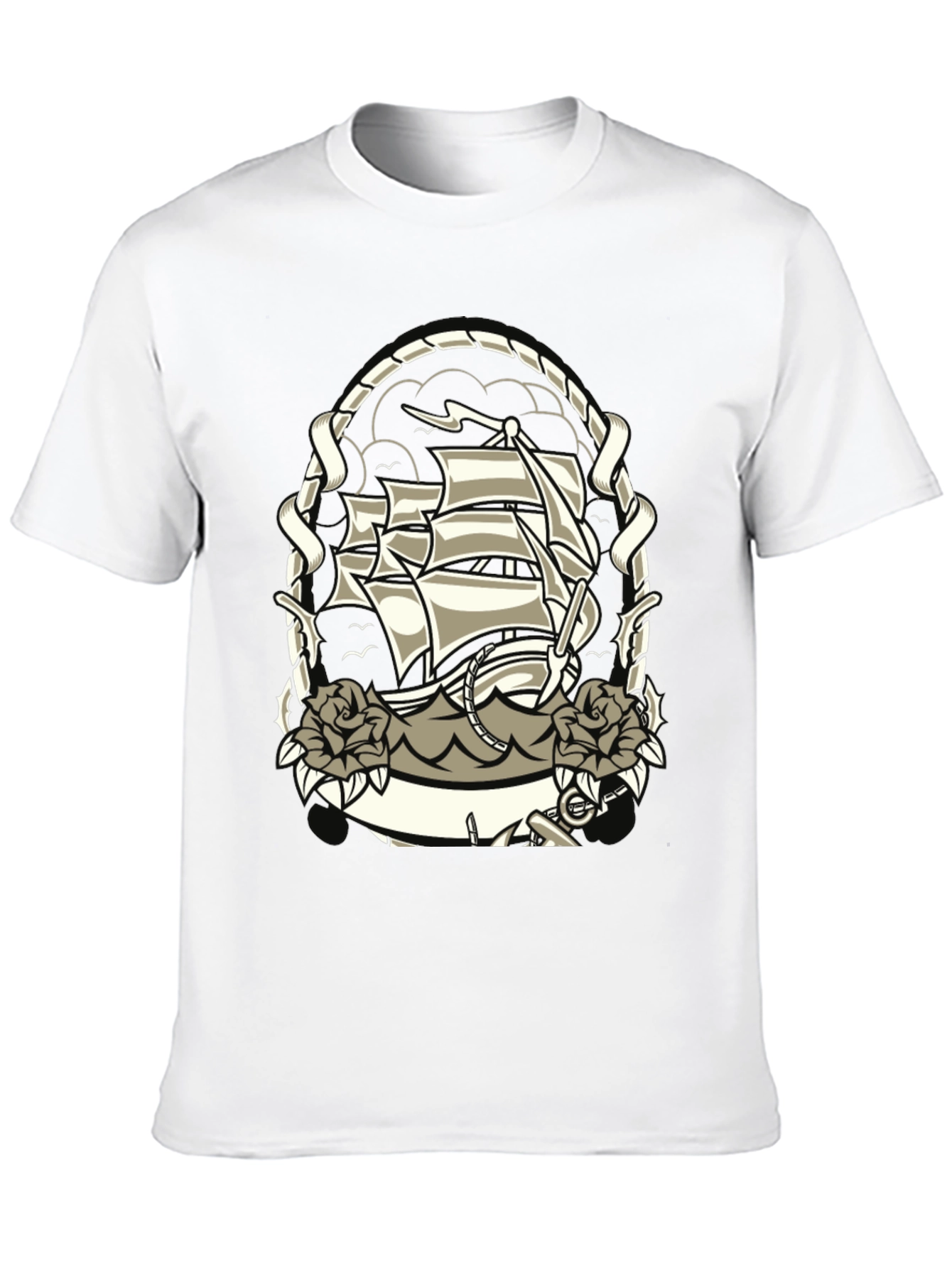 Nautical Ship Tattoo Graphic Black T-Shirt