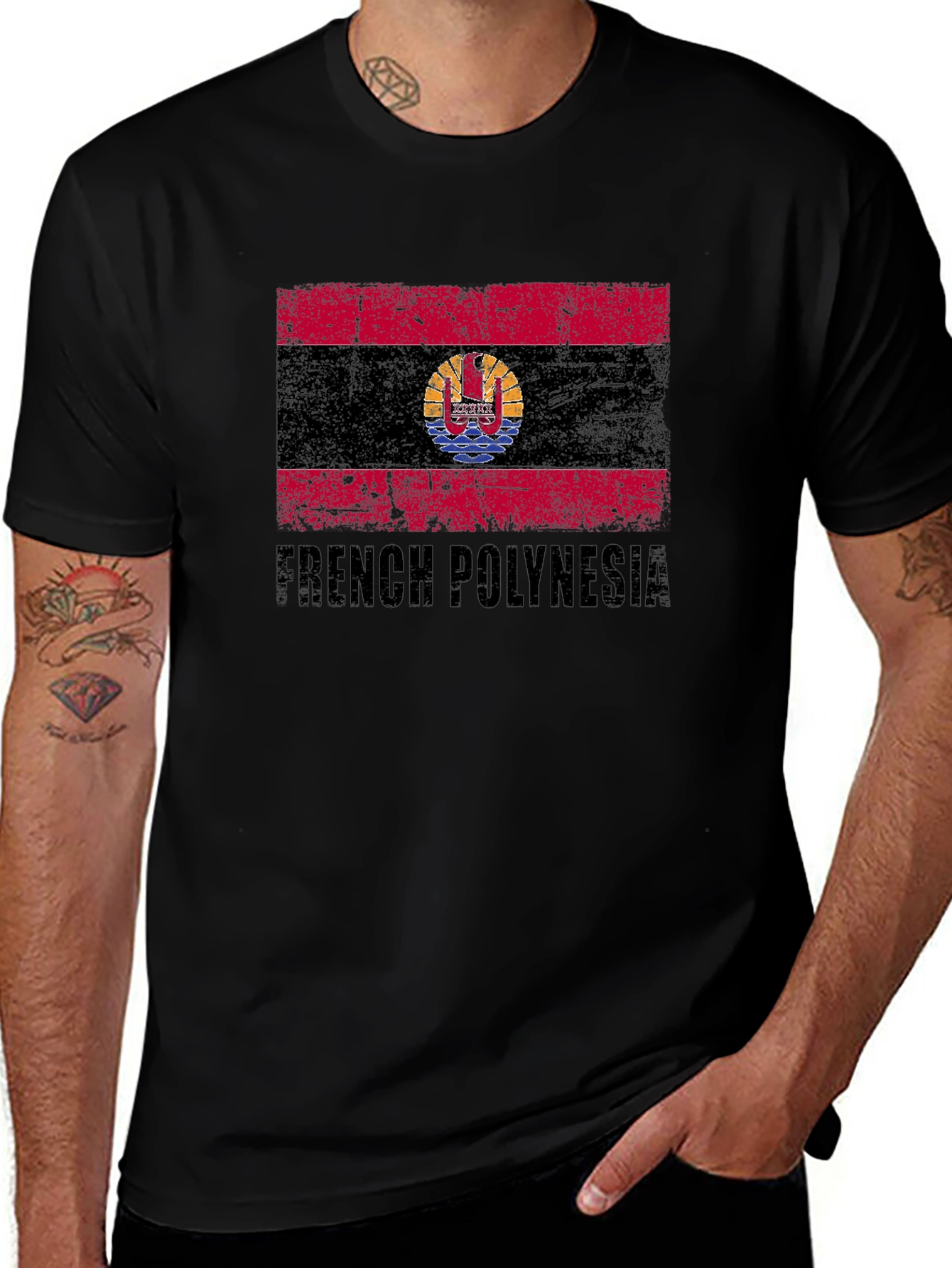 French Polynesia Flag Black T-Shirt