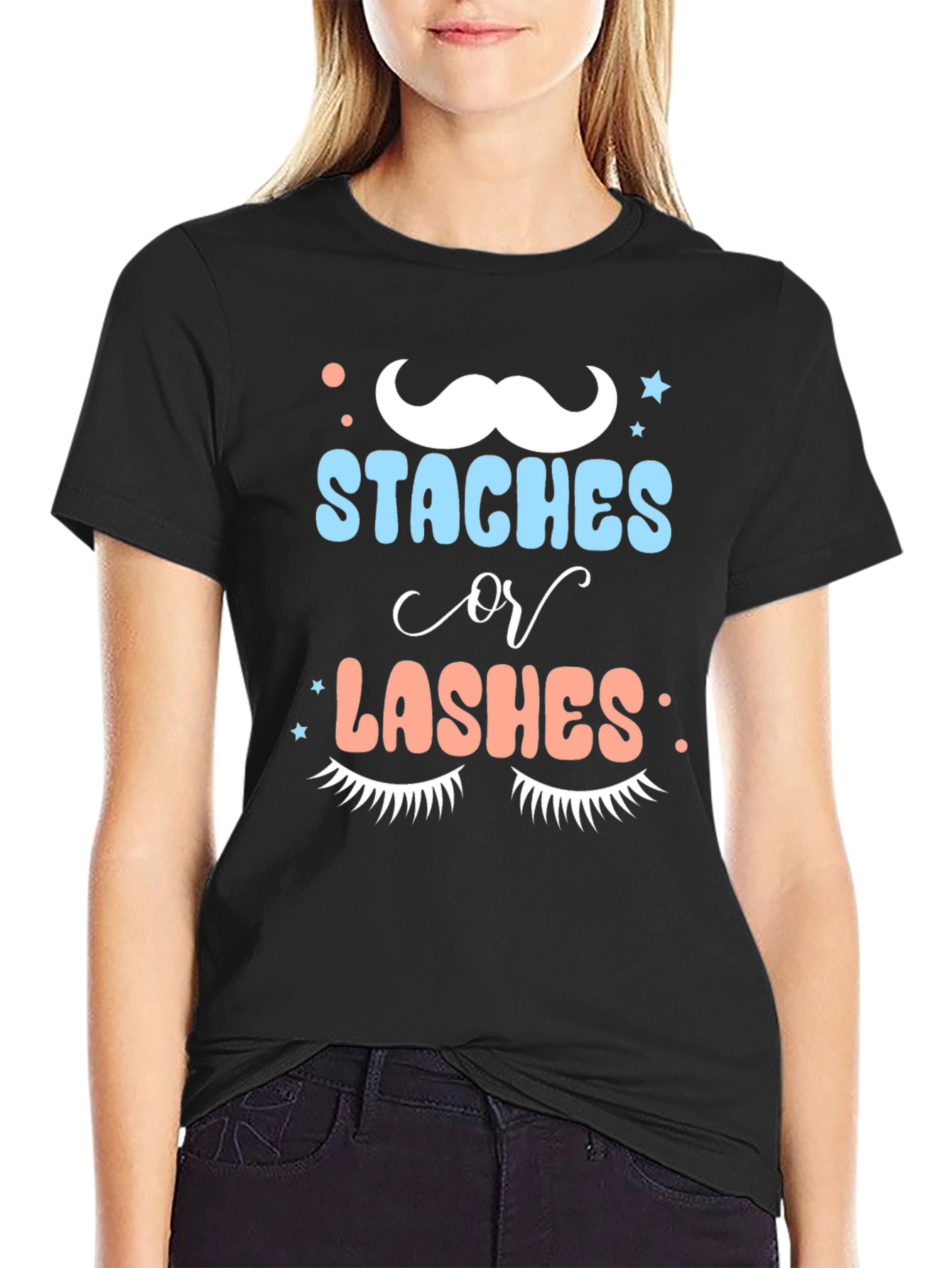 Staches or Lashes Gender Reveal Tee