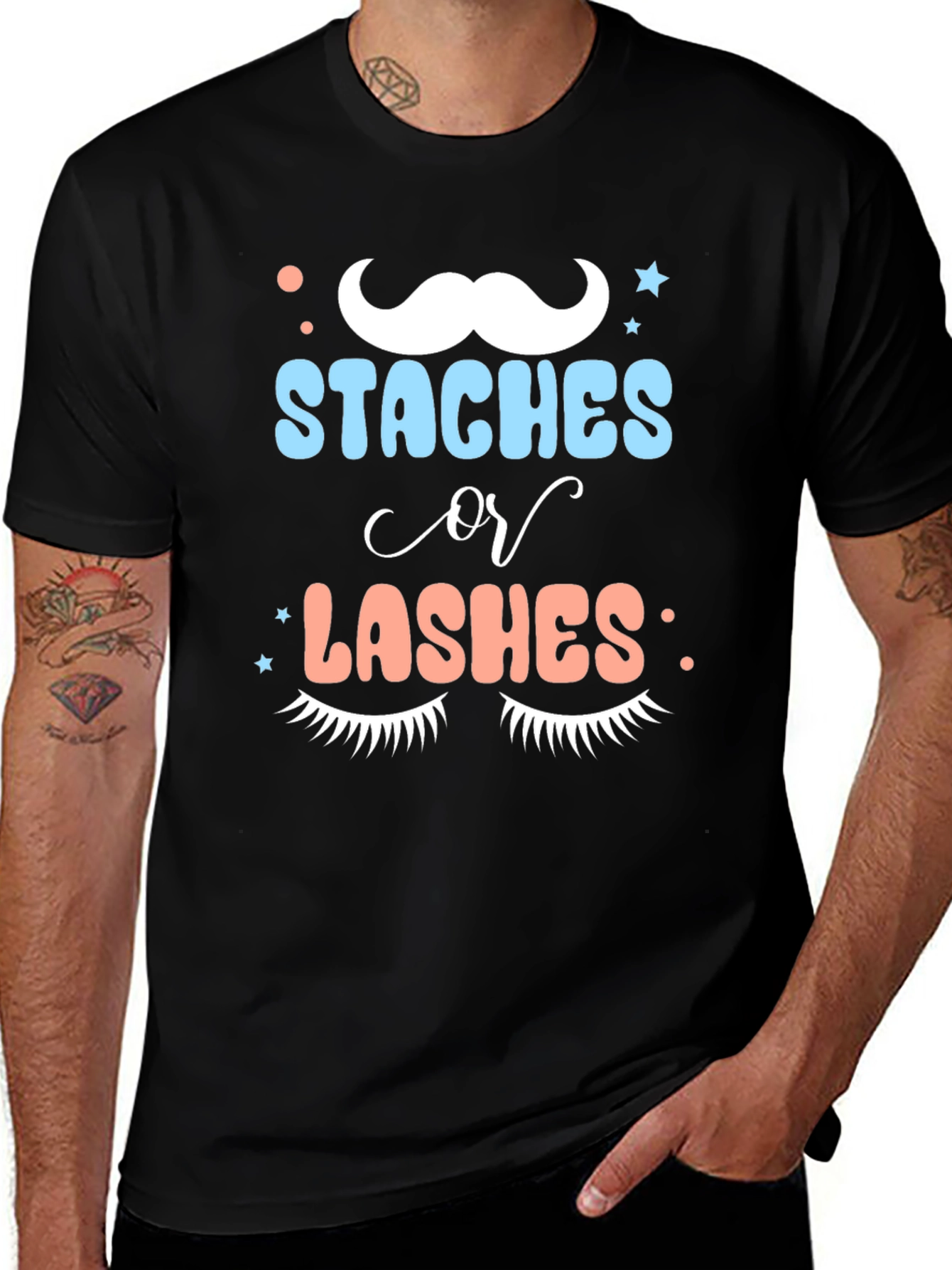 Staches or Lashes Gender Reveal Tee