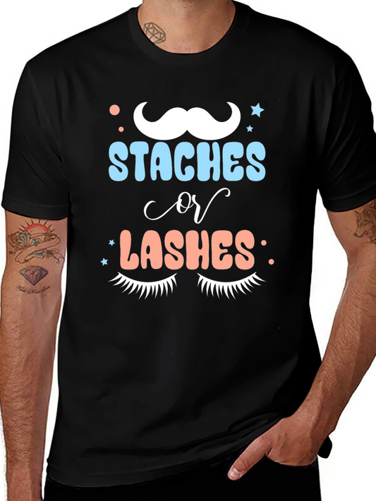 Staches or Lashes Gender Reveal Tee