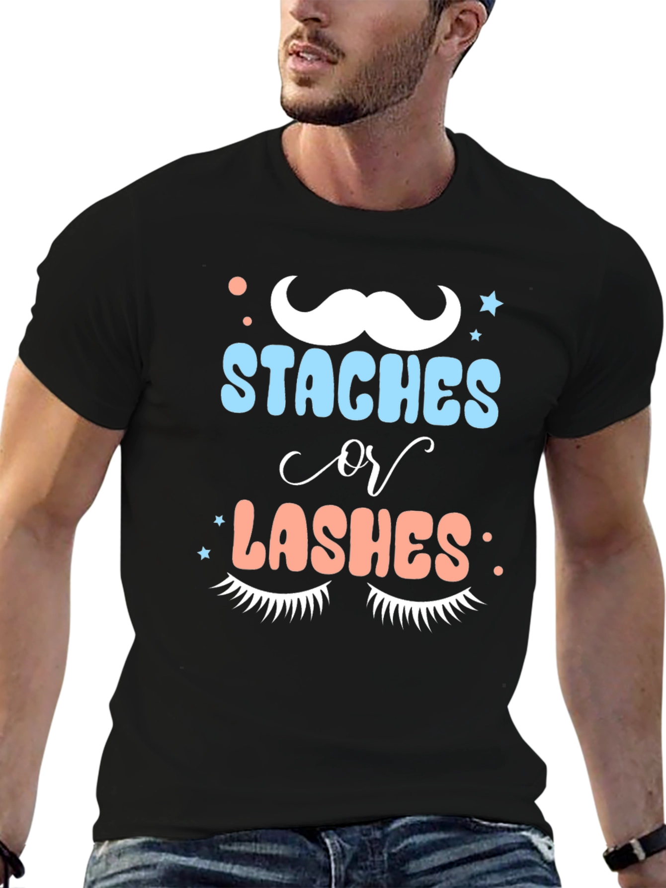 Staches or Lashes Gender Reveal Tee
