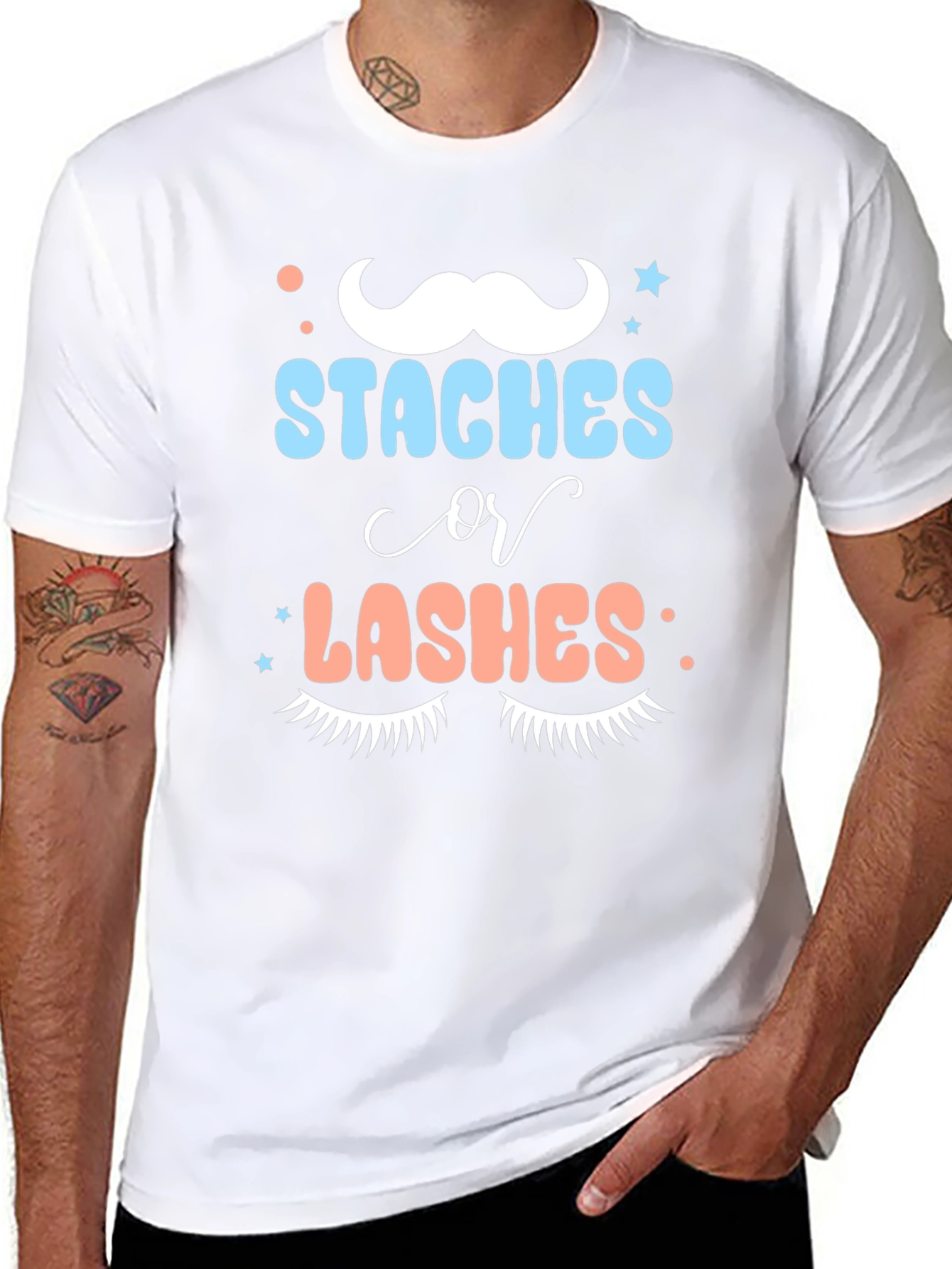 Staches or Lashes Gender Reveal Tee