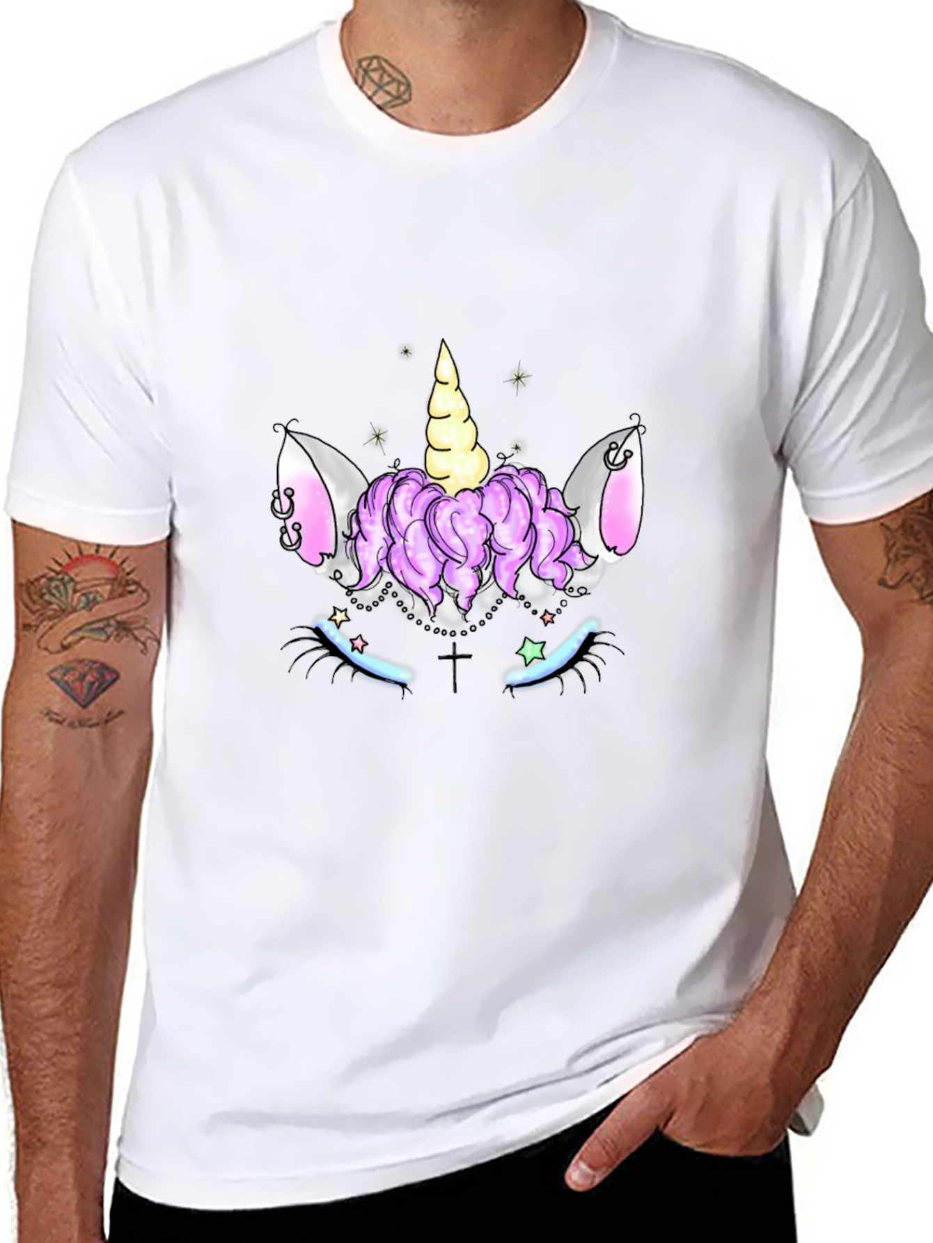 Unicorn Face Graphic Black T-Shirt