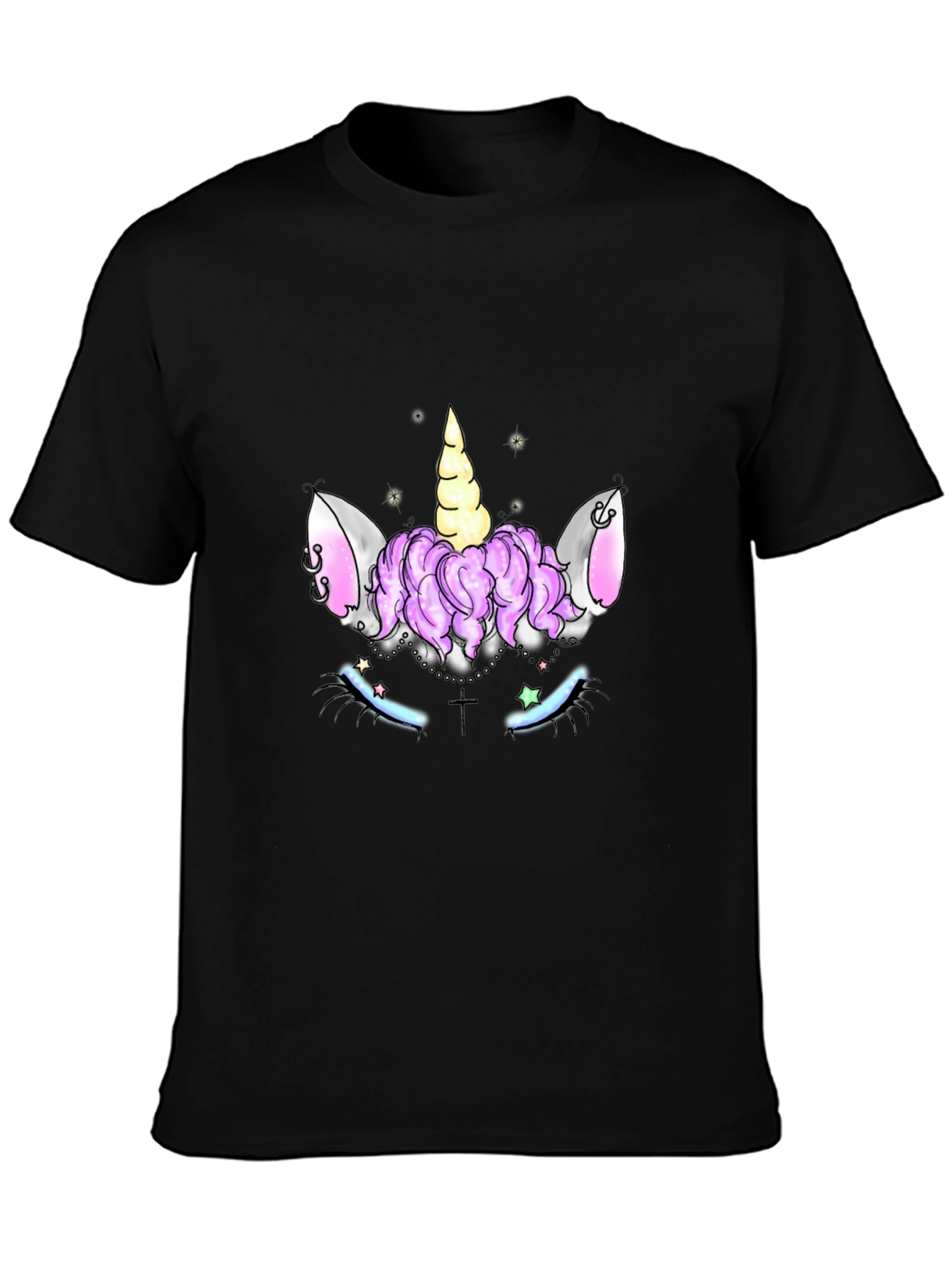 Unicorn Face Graphic Black T-Shirt