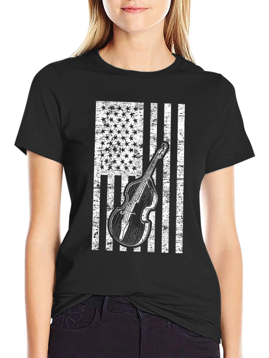 Americana Bass Guitar Distressed Flag T-Shirt