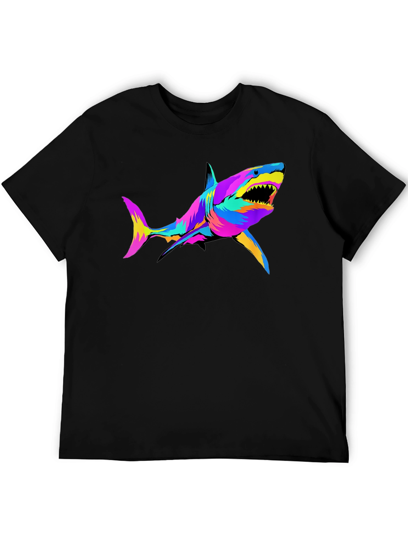 Vibrant Shark Graphic Tee - Mens Black T-Shirt