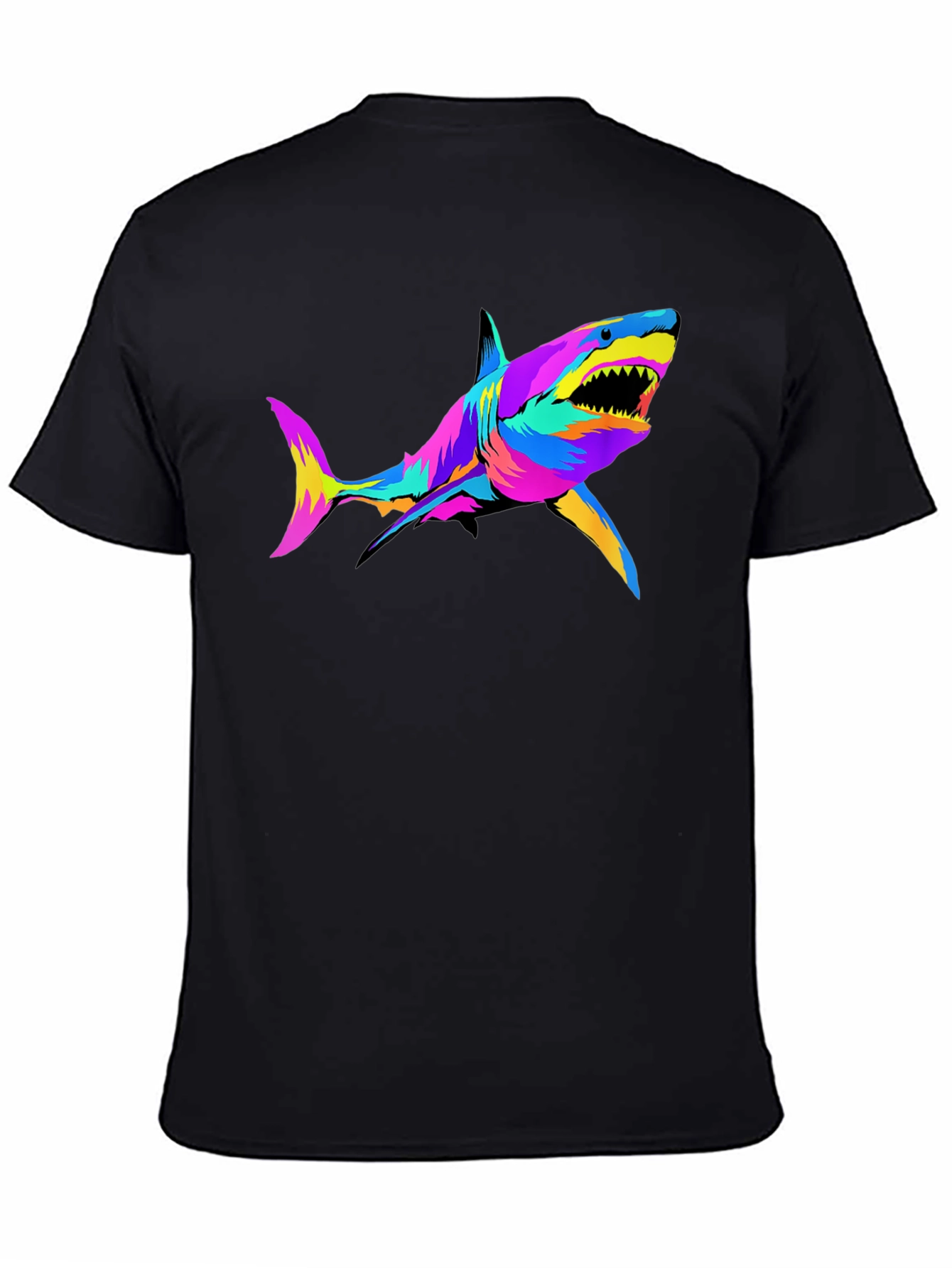 Vibrant Shark Graphic Tee - Mens Black T-Shirt