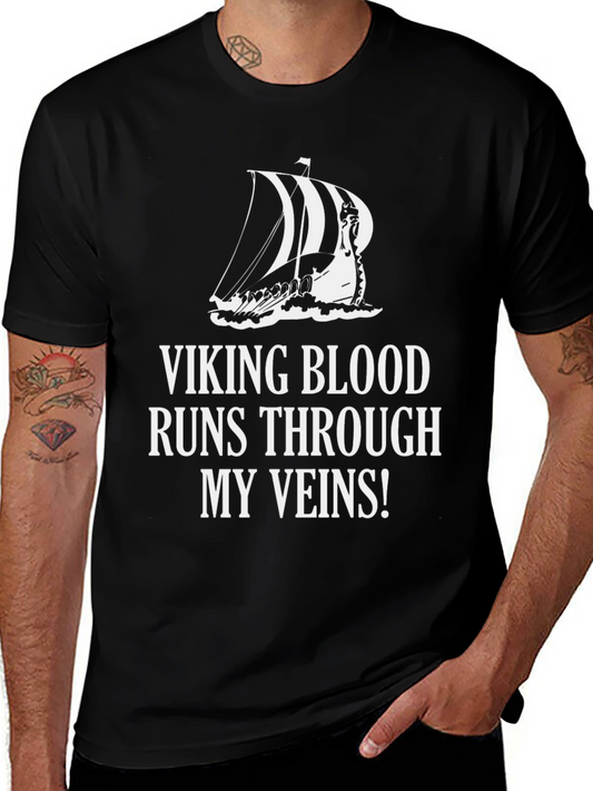 Viking Blood T-Shirt - Black Graphic Tee for Norse Fans