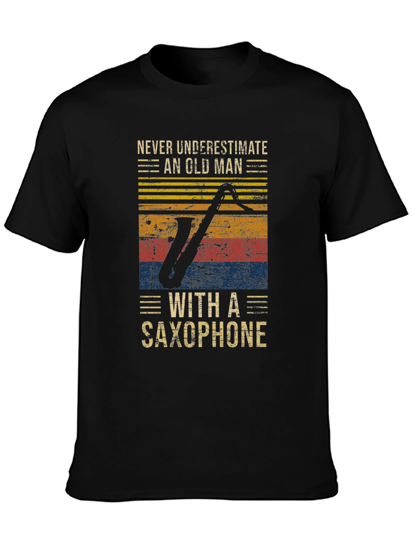 Old Man Saxophone Graphic T-Shirt - Black