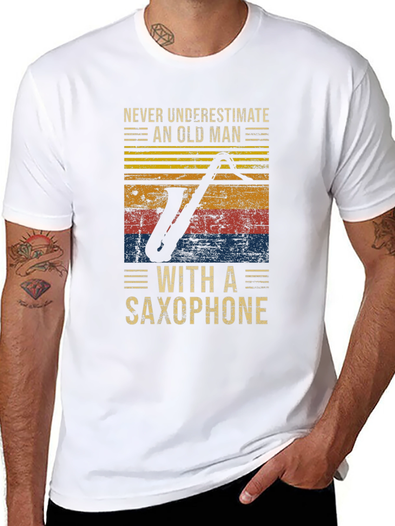 Old Man Saxophone Graphic T-Shirt - Black