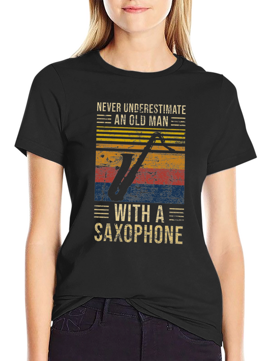 Old Man Saxophone Graphic T-Shirt - Black