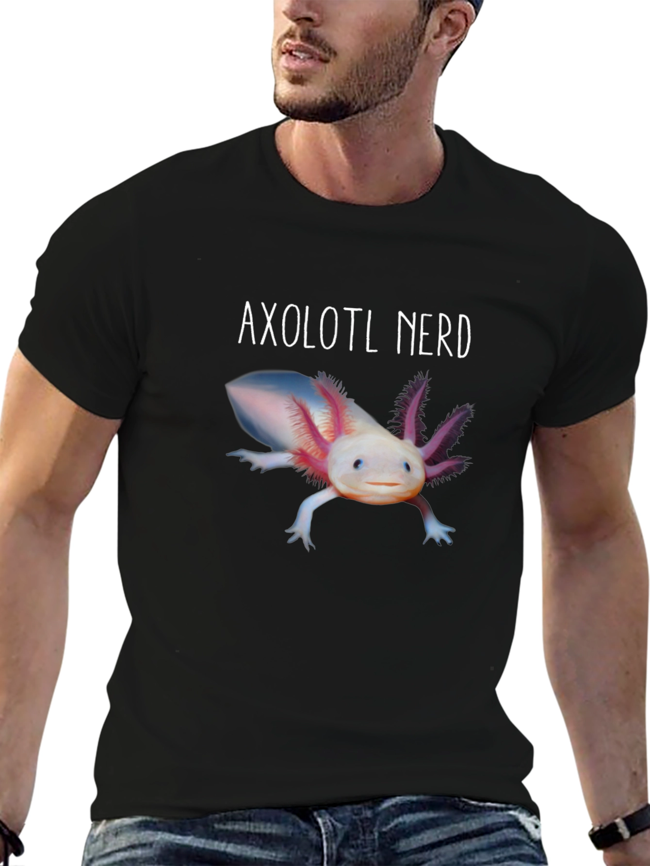 Axolotl Nerd Graphic T-Shirt - Black Cotton Tee