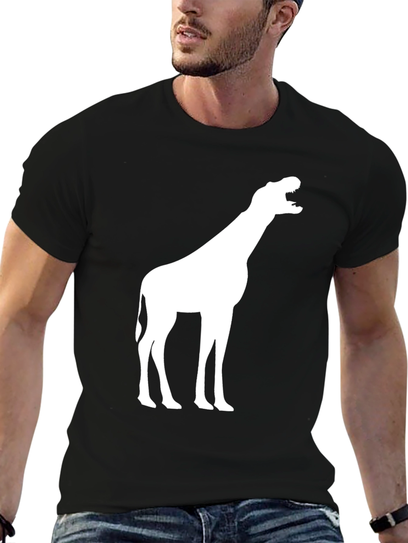 Mens Black T-Shirt with Giraffe Design