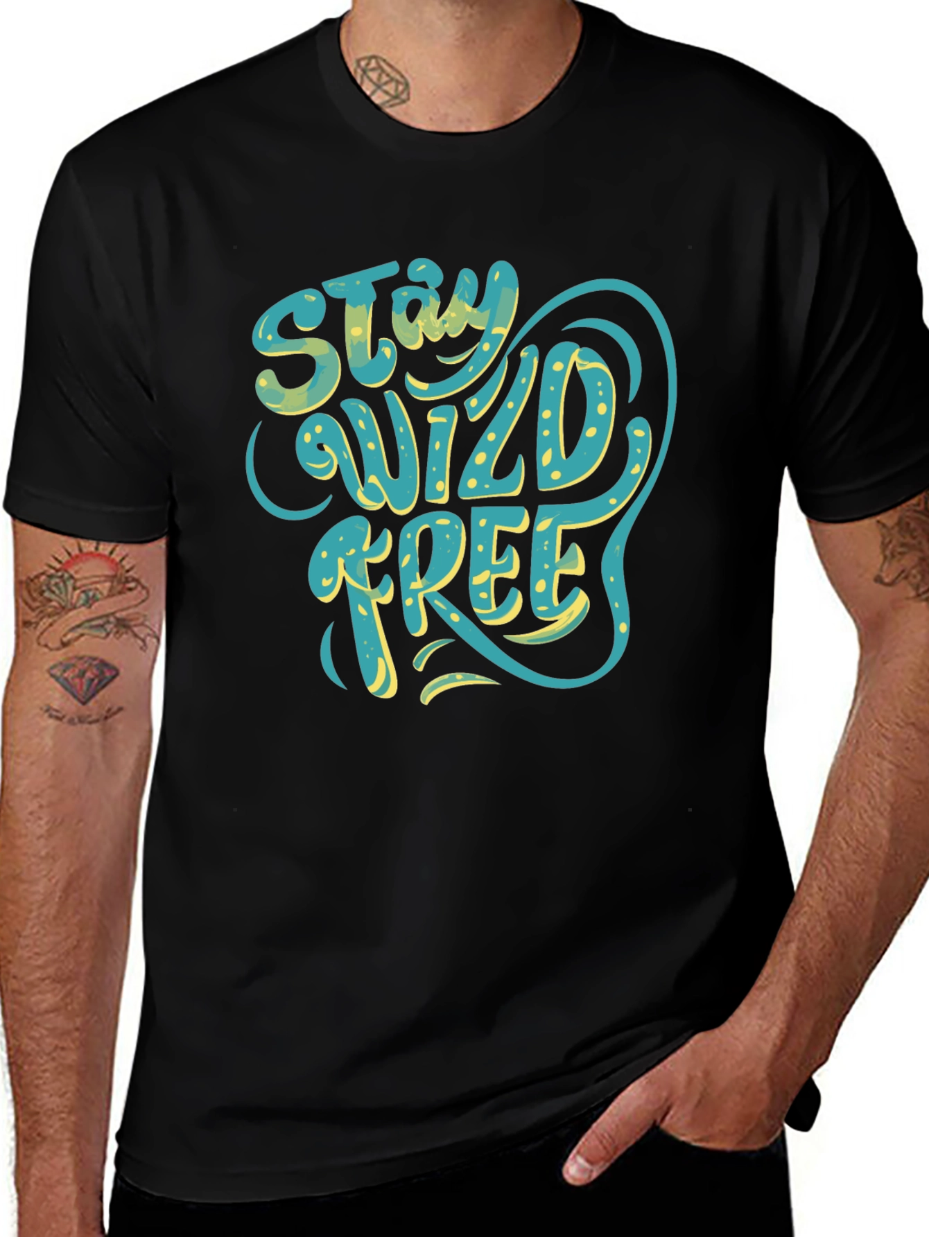 Stay Wild Free Graphic Tee - Black Cotton T-Shirt