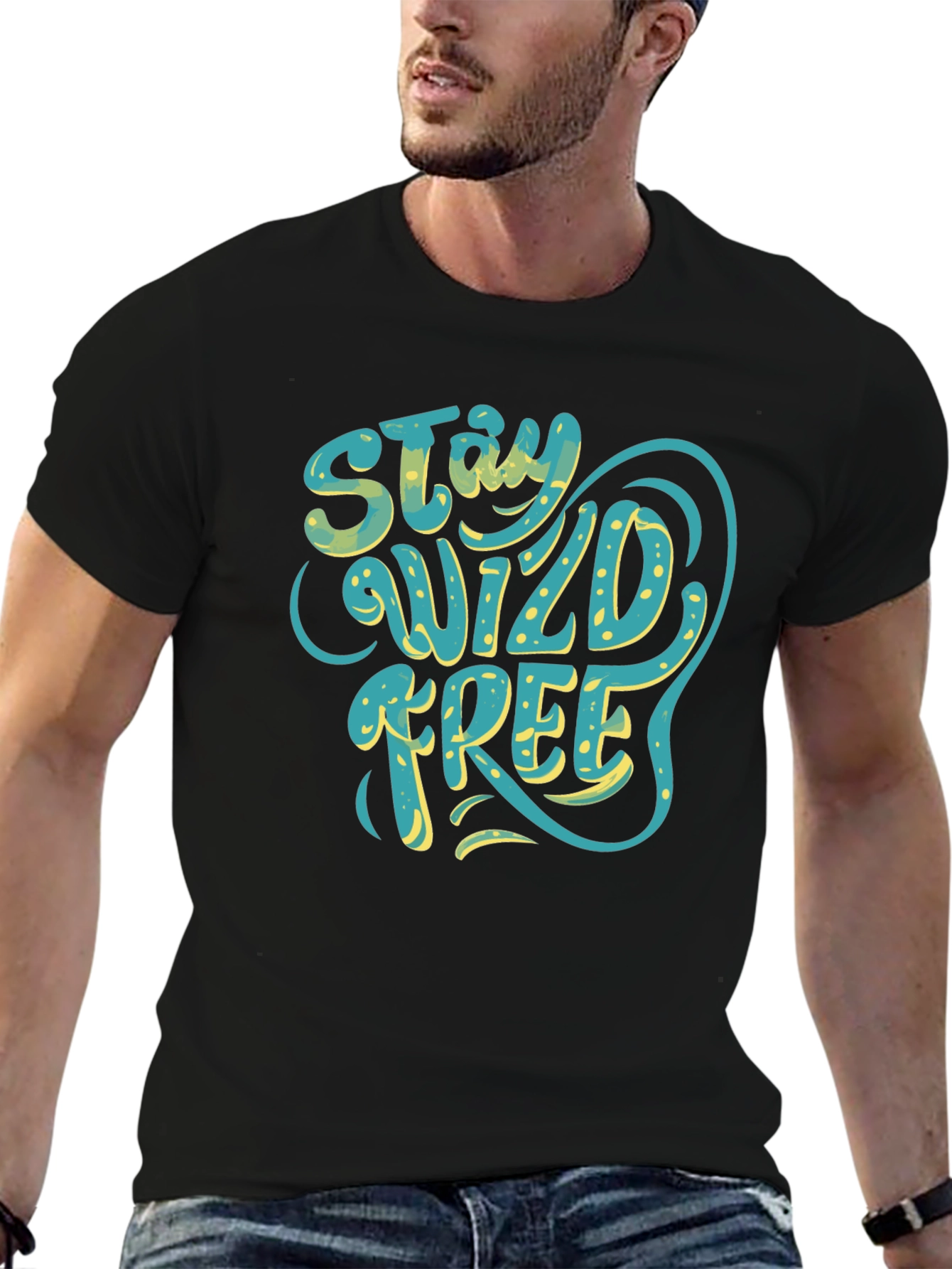 Stay Wild Free Graphic Tee - Black Cotton T-Shirt
