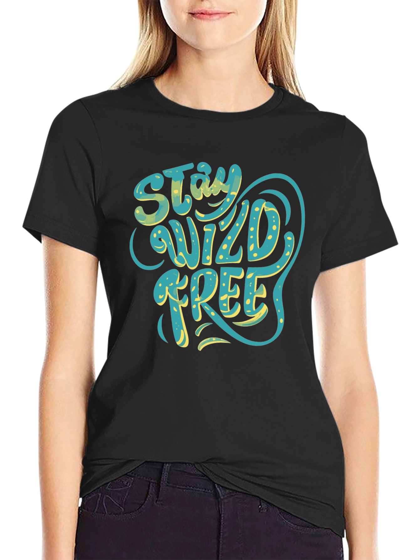 Stay Wild Free Graphic Tee - Black Cotton T-Shirt