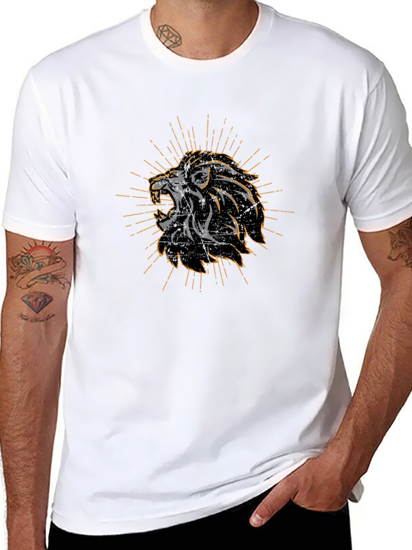 Lion Graphic Print Mens Black T-Shirt