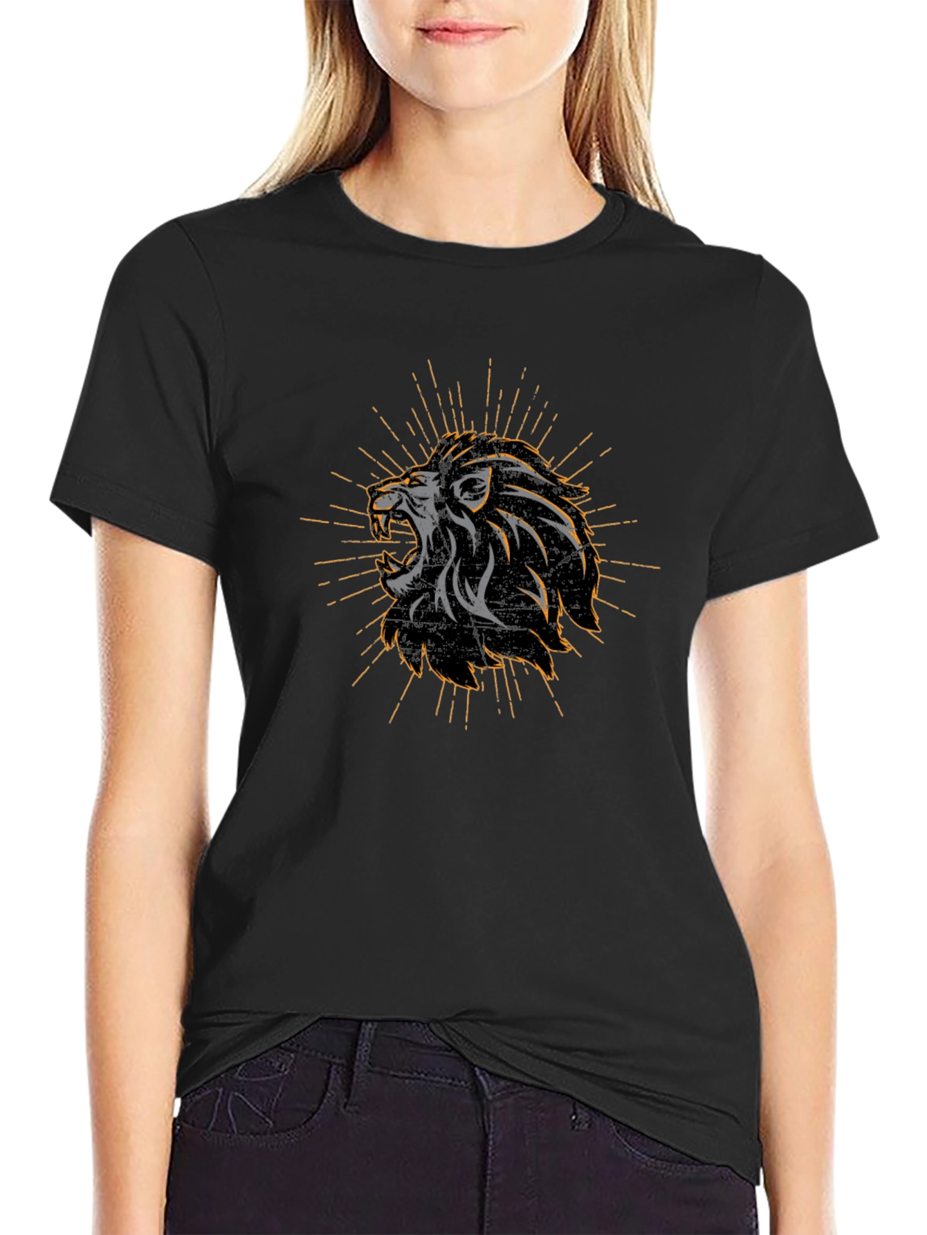Lion Graphic Print Mens Black T-Shirt