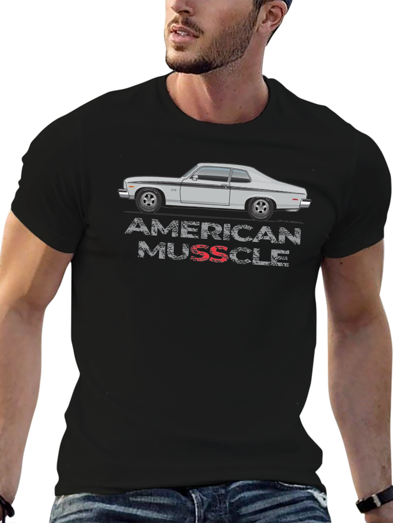American Muscle Car Graphic Tee - Black Cotton