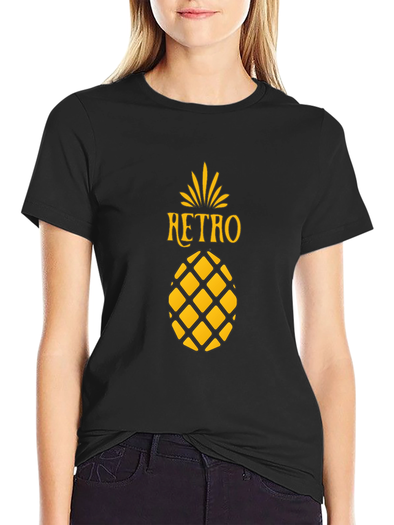 Retro Pineapple Graphic Tee - Stylish Black T-Shirt