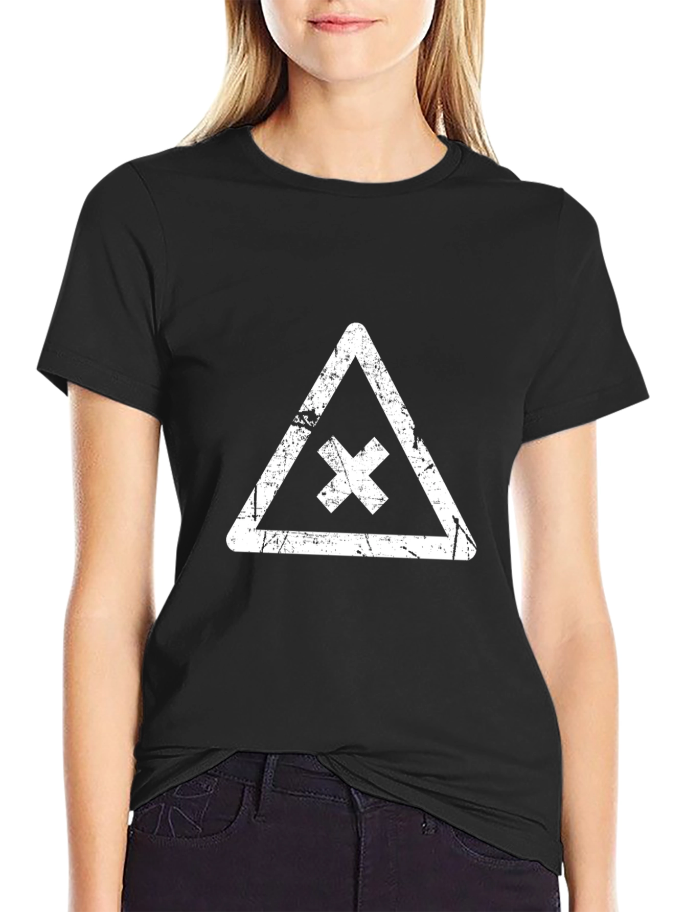 Distressed X Triangle Black T-Shirt