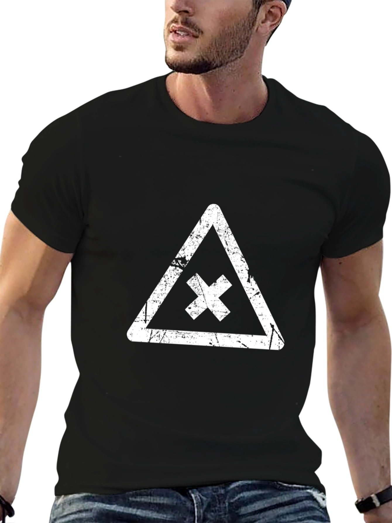 Distressed X Triangle Black T-Shirt