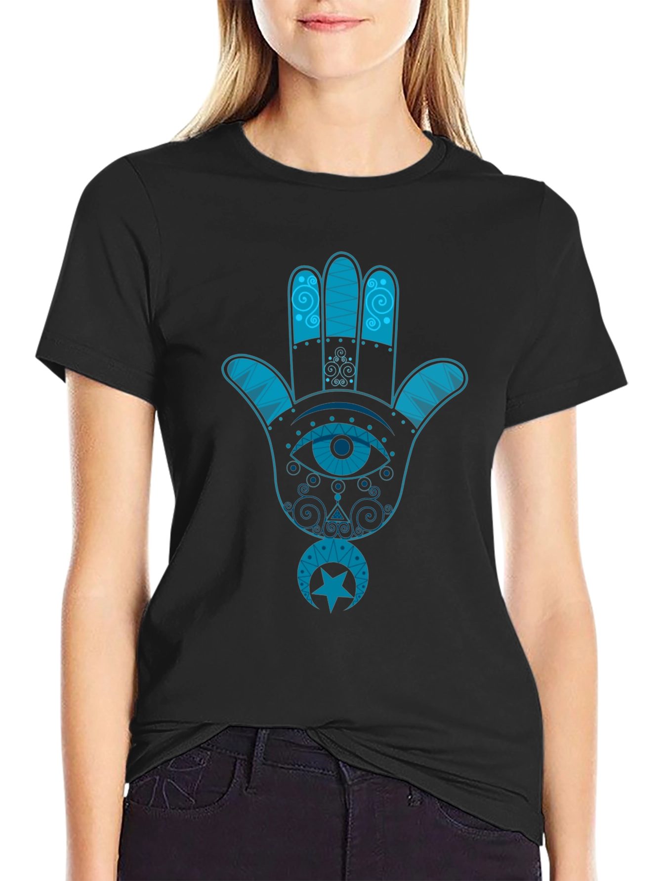 Hamsa Hand Graphic Tee - Black