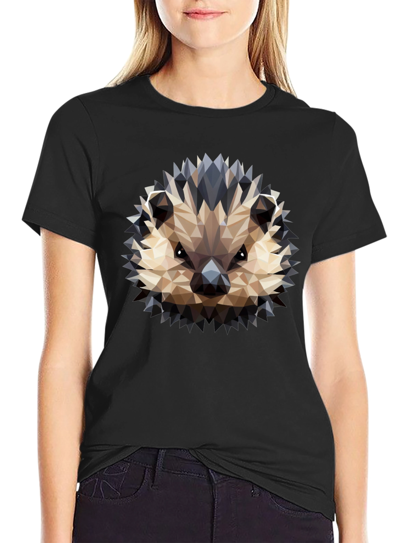 Geometric Hedgehog Graphic Black T-Shirt