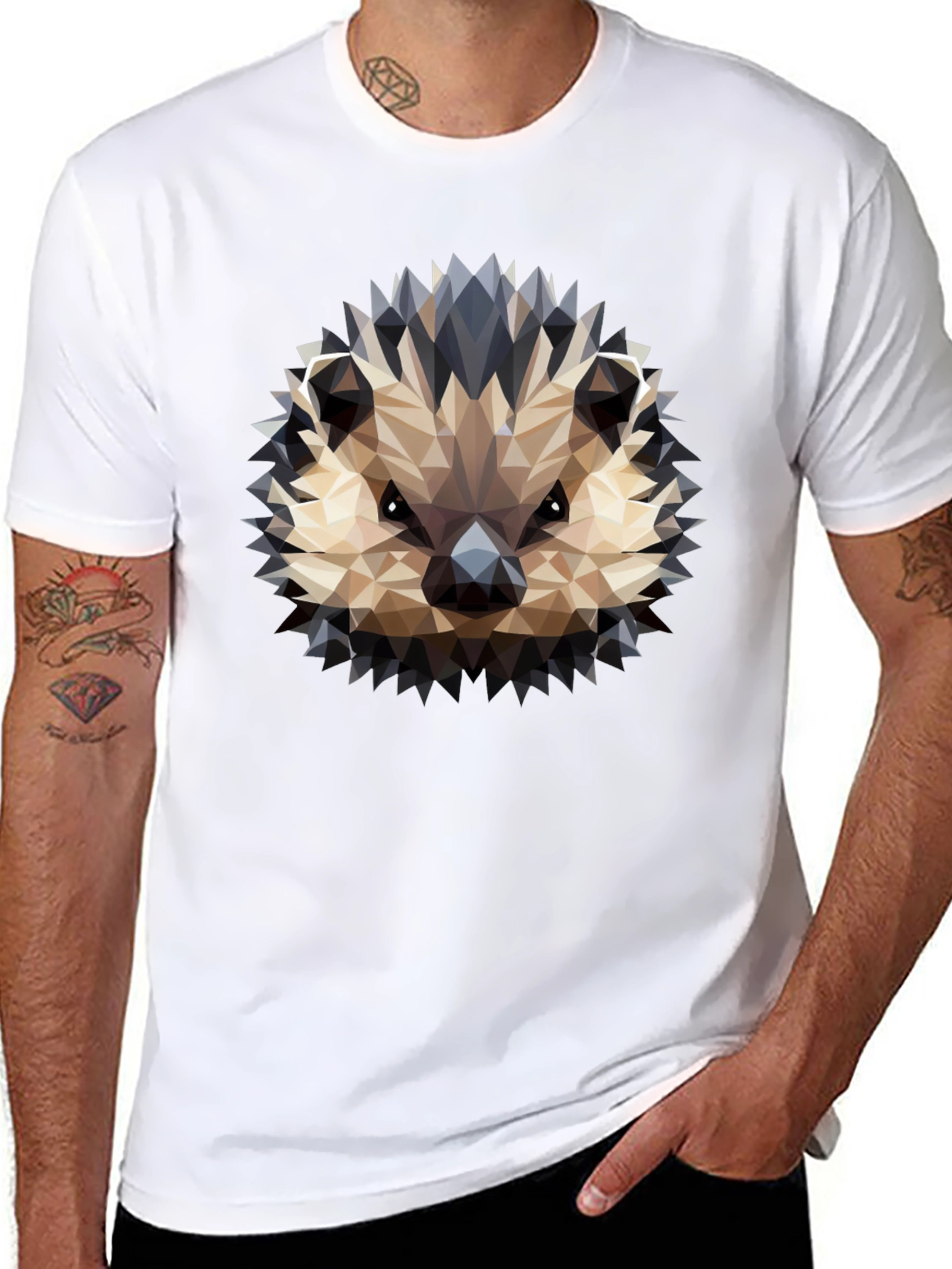 Geometric Hedgehog Graphic Black T-Shirt