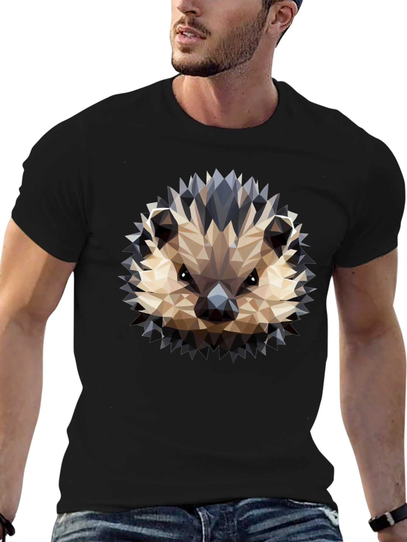 Geometric Hedgehog Graphic Black T-Shirt