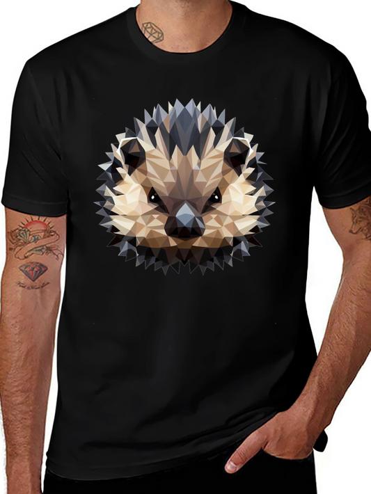 Geometric Hedgehog Graphic Black T-Shirt