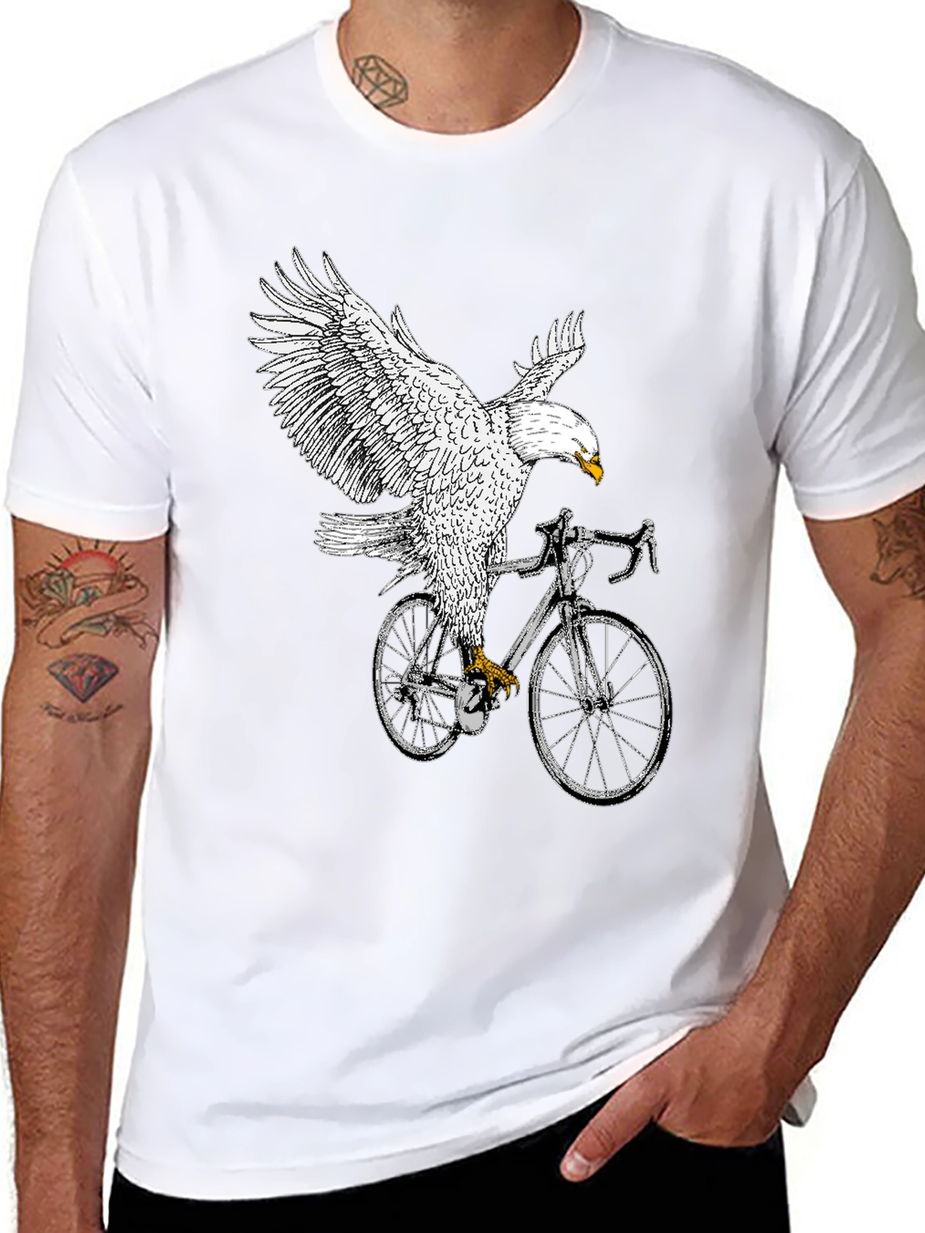 Eagle Riding Bike Graphic Tee - Black