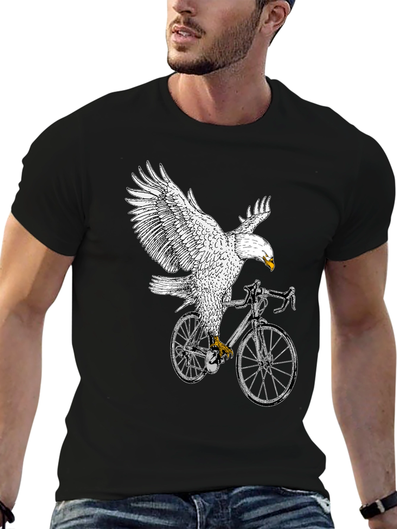 Eagle Riding Bike Graphic Tee - Black