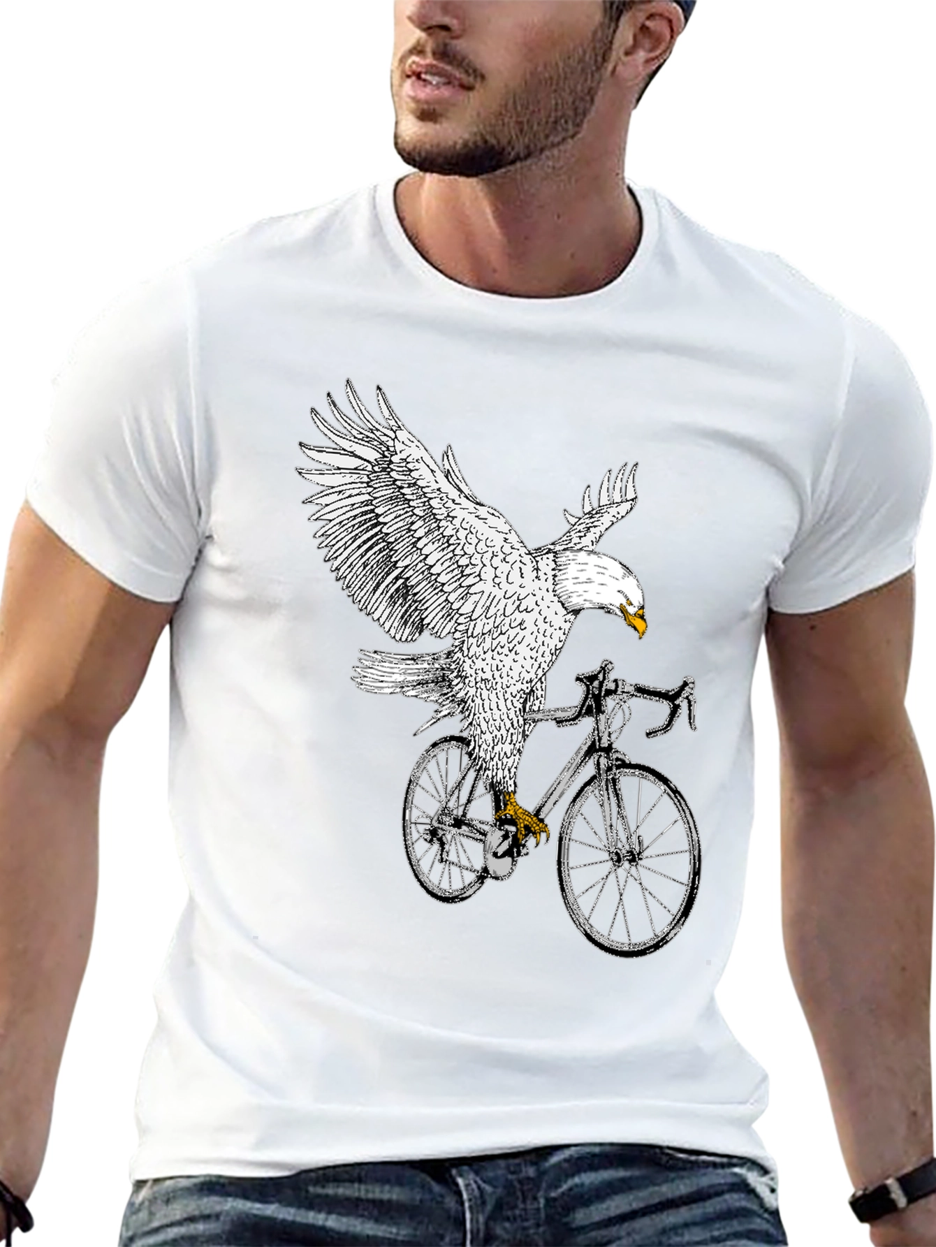 Eagle Riding Bike Graphic Tee - Black