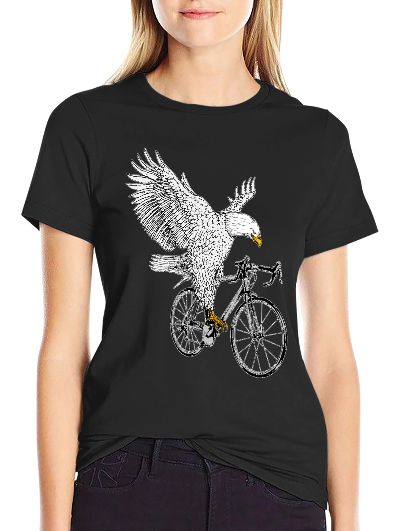 Eagle Riding Bike Graphic Tee - Black