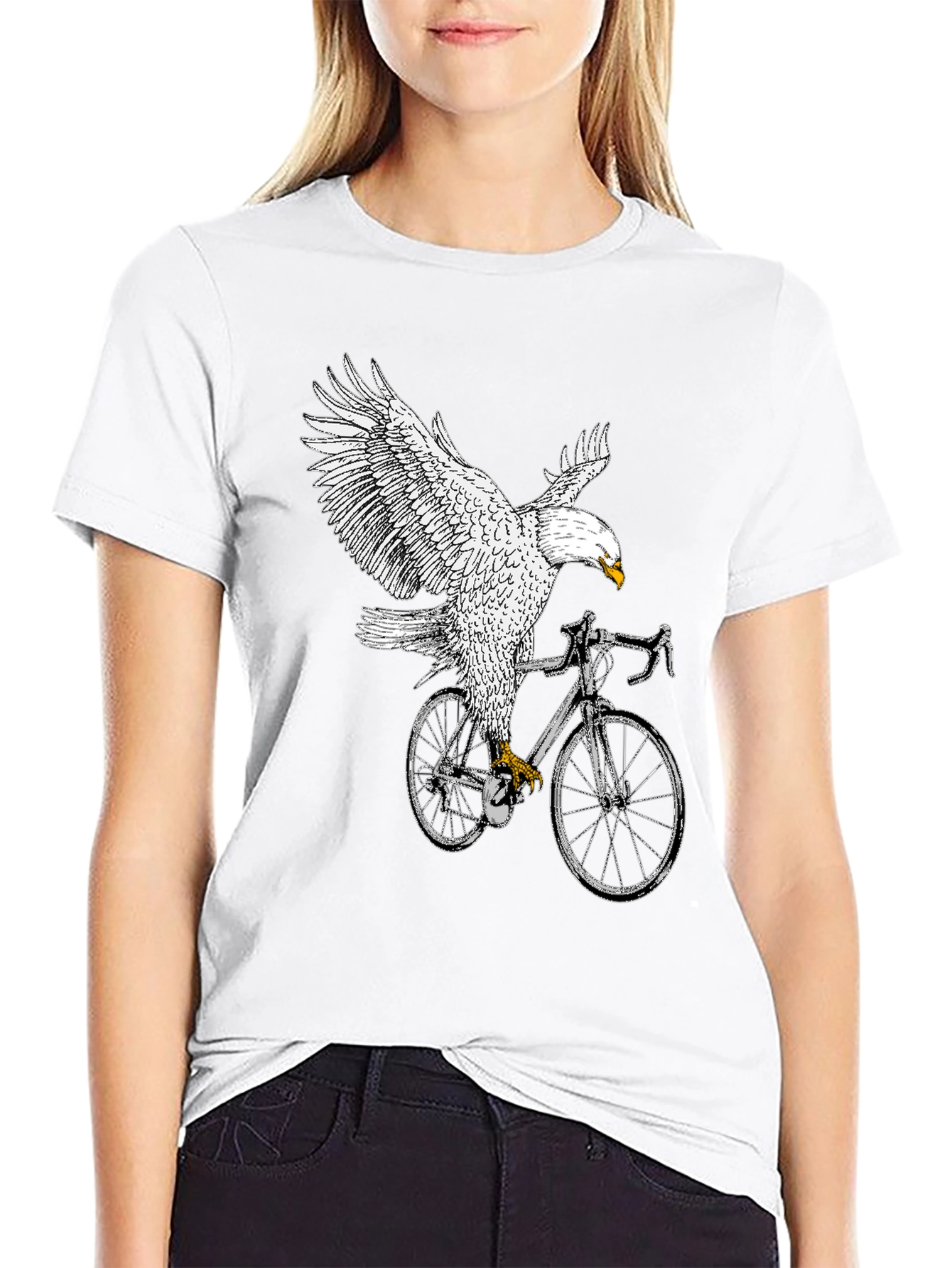 Eagle Riding Bike Graphic Tee - Black