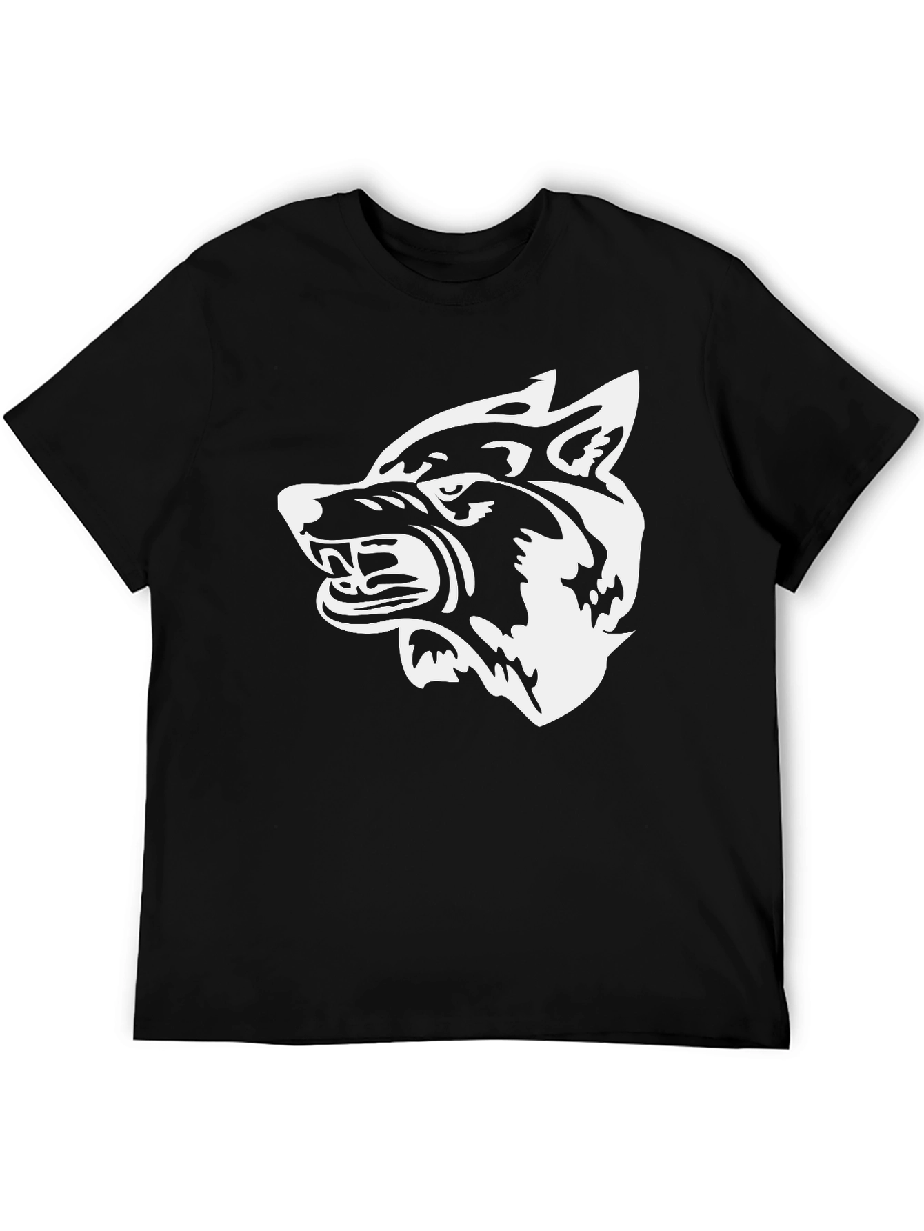 Black T-Shirt with White Wolf Graphic