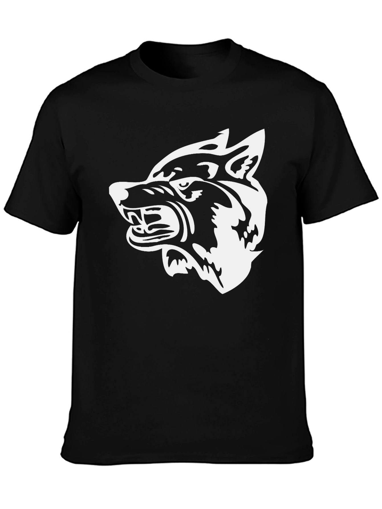 Black T-Shirt with White Wolf Graphic