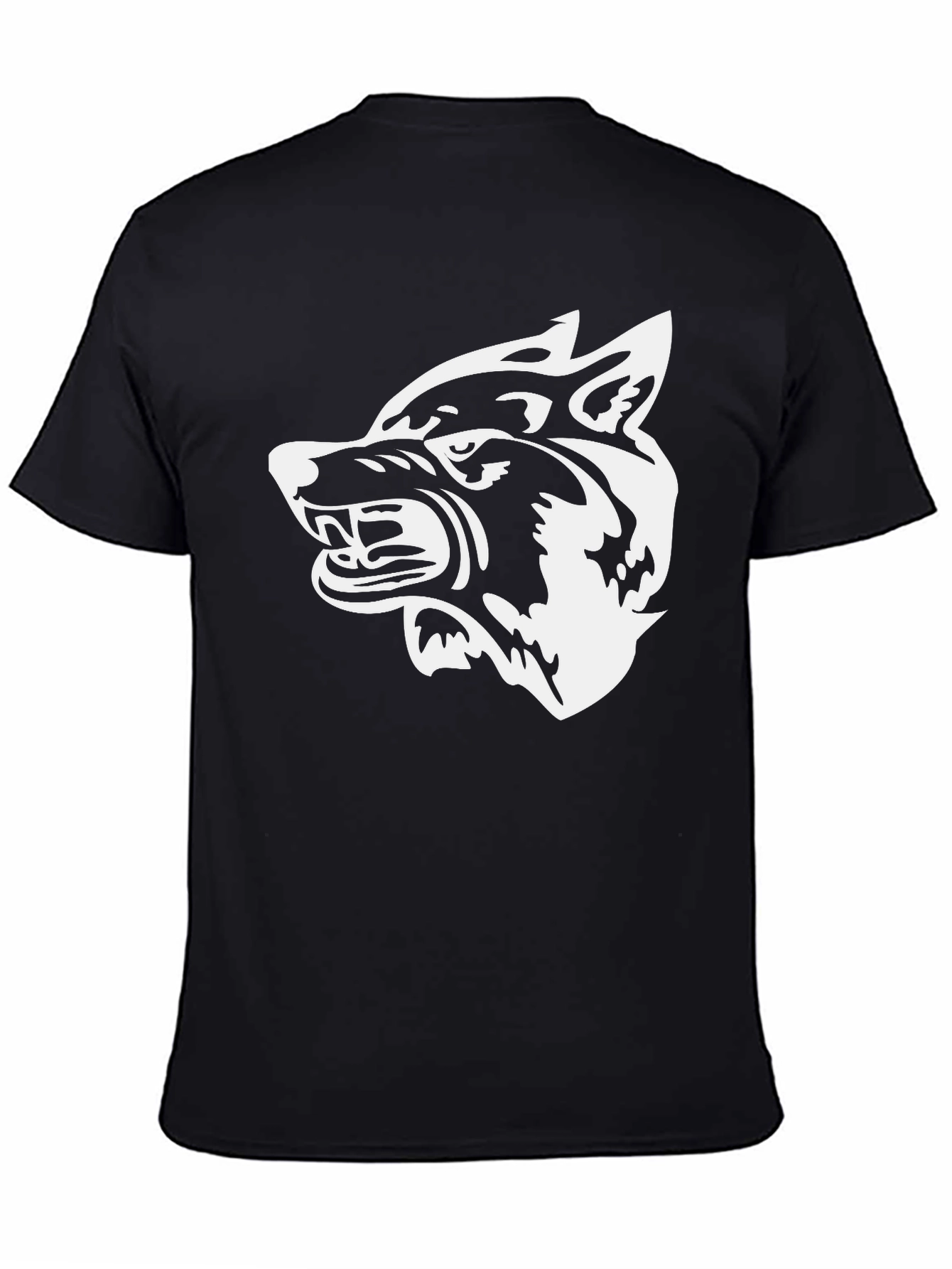 Black T-Shirt with White Wolf Graphic