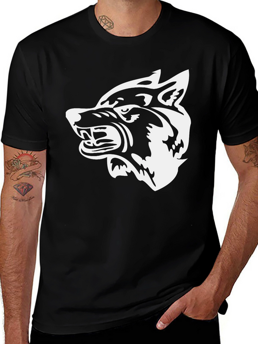 Black T-Shirt with White Wolf Graphic