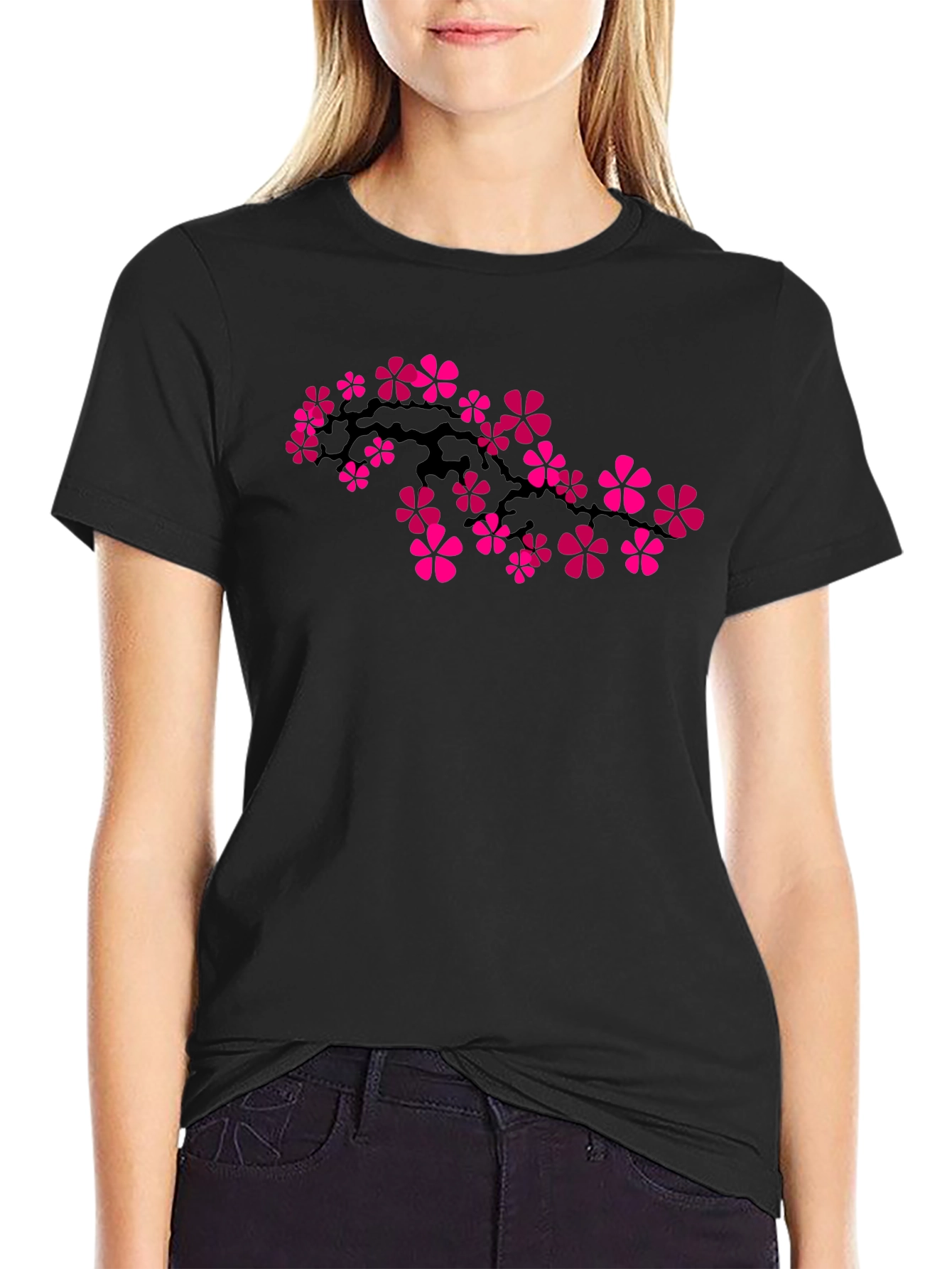 Floral Blossom Graphic T-Shirt - Black