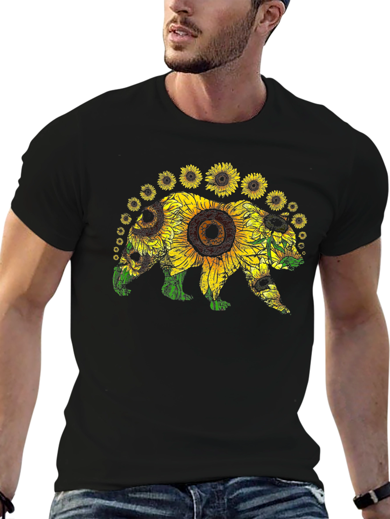 Sunflower Bear Graphic Tee - Nature Lovers T-Shirt